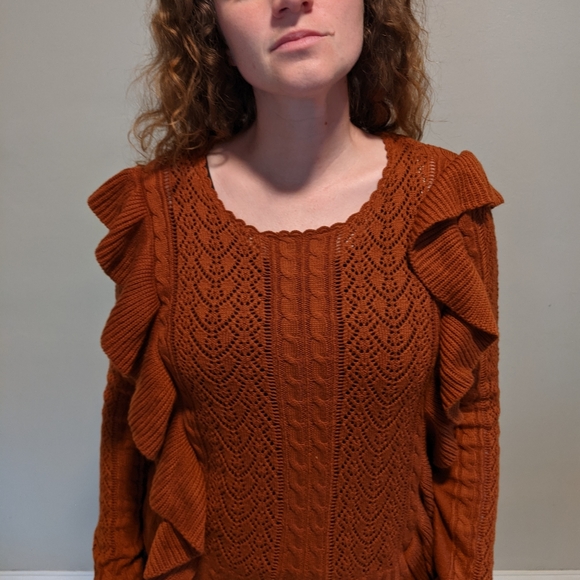 Rust orange Chelsea and violet ruffle sweater - Picture 2 of 3